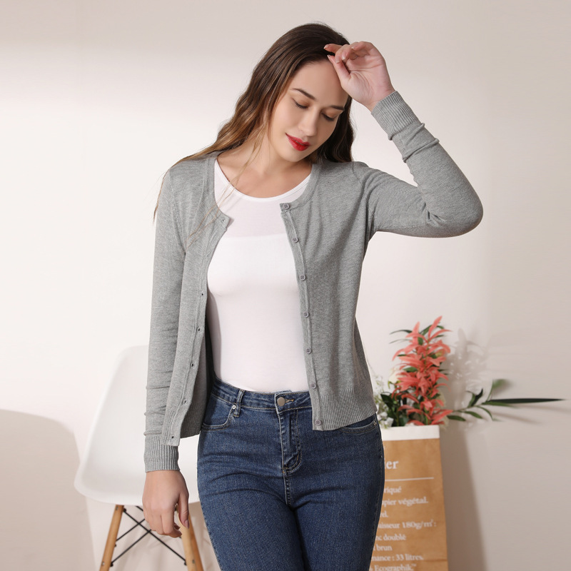 Mercerized Cotton in Stock 2026 Women's Autumn Popular Knit Sweater Cardigan Round Neck Autumn Top Mercerized Cotton in Stock 2026 Women's Autumn Popular Knit Sweater Cardigan Round Neck Autumn Top