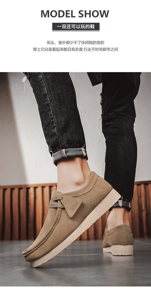 Giày lười nam da lộn mềm đế bệt kiểu mới, giày slip-on mũi tròn thoáng khí — Kaki, màu xám, màu đen chi tiết 10