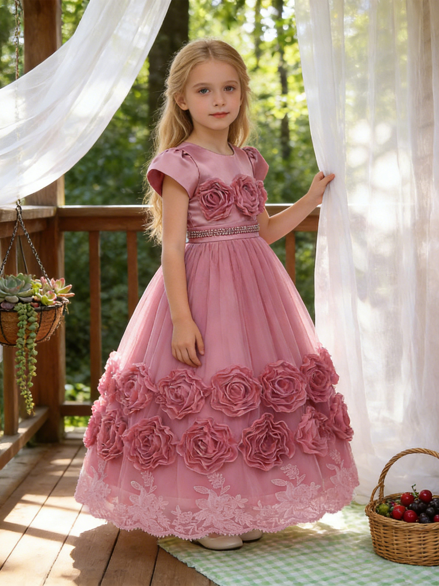 Vestido de los niños de comercio exterior vestido de princesa occidental flor bordada con cuentas pettiskirt anfitrión piano vestido de novia traje