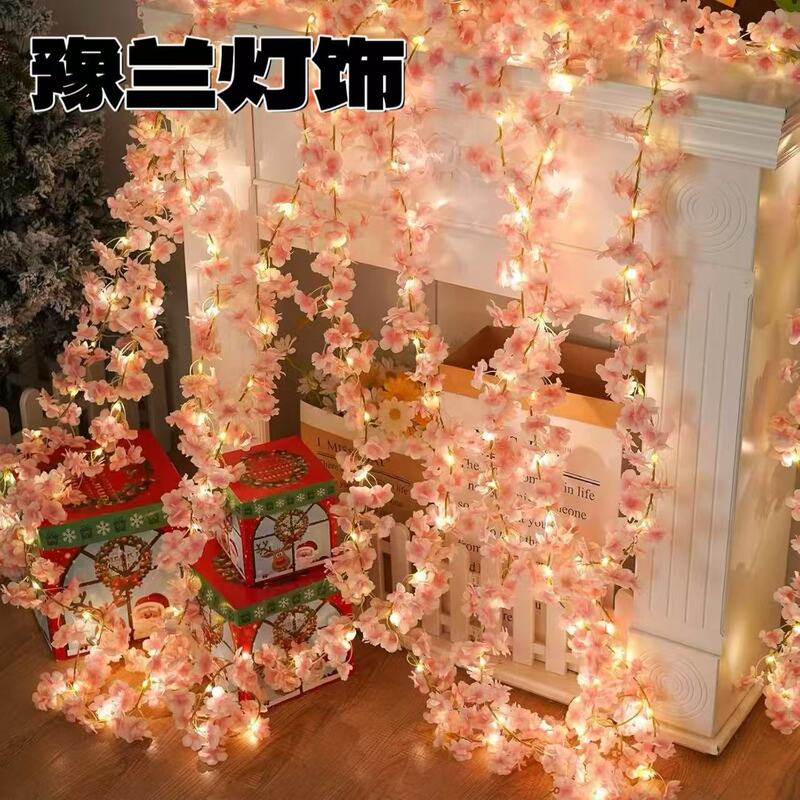 Cross-border Explosions LED Solar Light String Rattan Light Simulation Parthenocissus Cherry Blossom Light String Courtyard Decorative Copper Wire Light