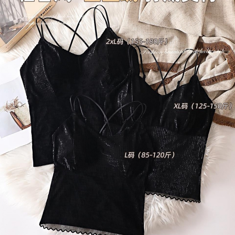 French Autumn and Winter Bright Gold Velvet V-neck Lace Sling Vest Women's Underwear Fashion Outer Wear plus size Underwear