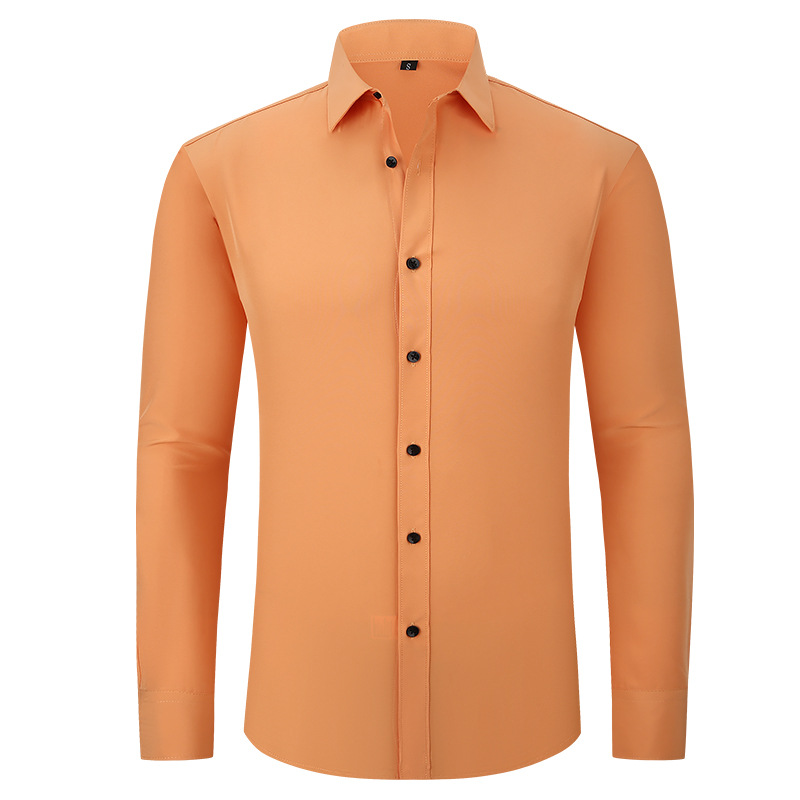 Camisa elástica de cuatro lados transfronteriza de los hombres de color sólido antiarrugas no planchado camisa de manga larga de los hombres de negocios casual de los hombres de comercio exterior exclusivo