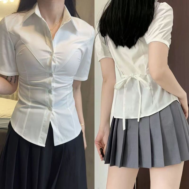 显瘦绑带款V胸收腰绑带衬衫女纯欲小众设计jk制服厂家跨境批发|undefined