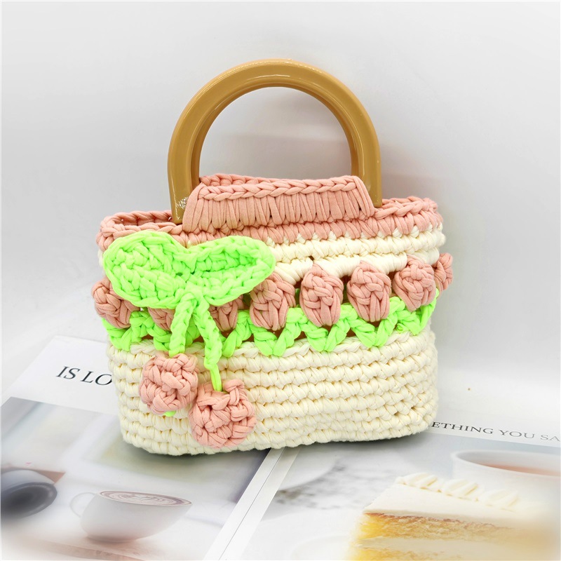 Línea de tela de bricolaje tejida a mano Bolso de tulipán Bolso de material Bolso para novias generosas y dulces