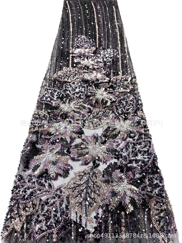 Flores tridimensionales hoja de clavos de cuentas bordadas tela de vestido de boda fabricantes de diseño de cuentas de diseño de tela de bordado de tubería pesada image 12