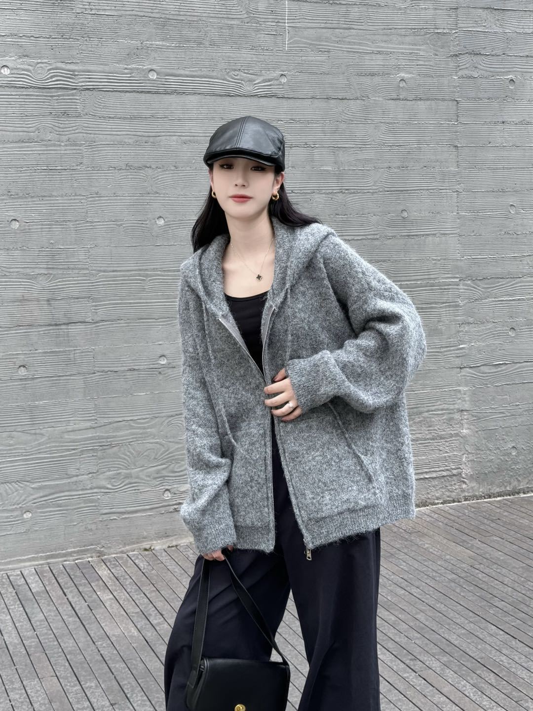 24 invierno Puyuan estilo coreano perezoso suéter gris cardigan mujeres otoño invierno alta sensación universal
