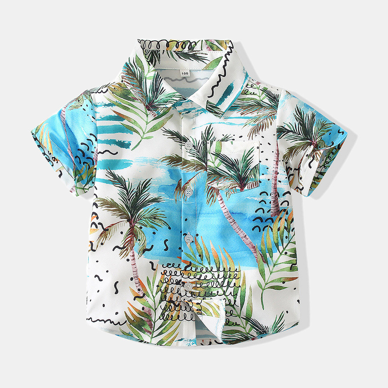 Fresco estilo de vacaciones camisa de los niños Hawaii playa de manga corta de coco camisa casual verano nueva ropa para niños