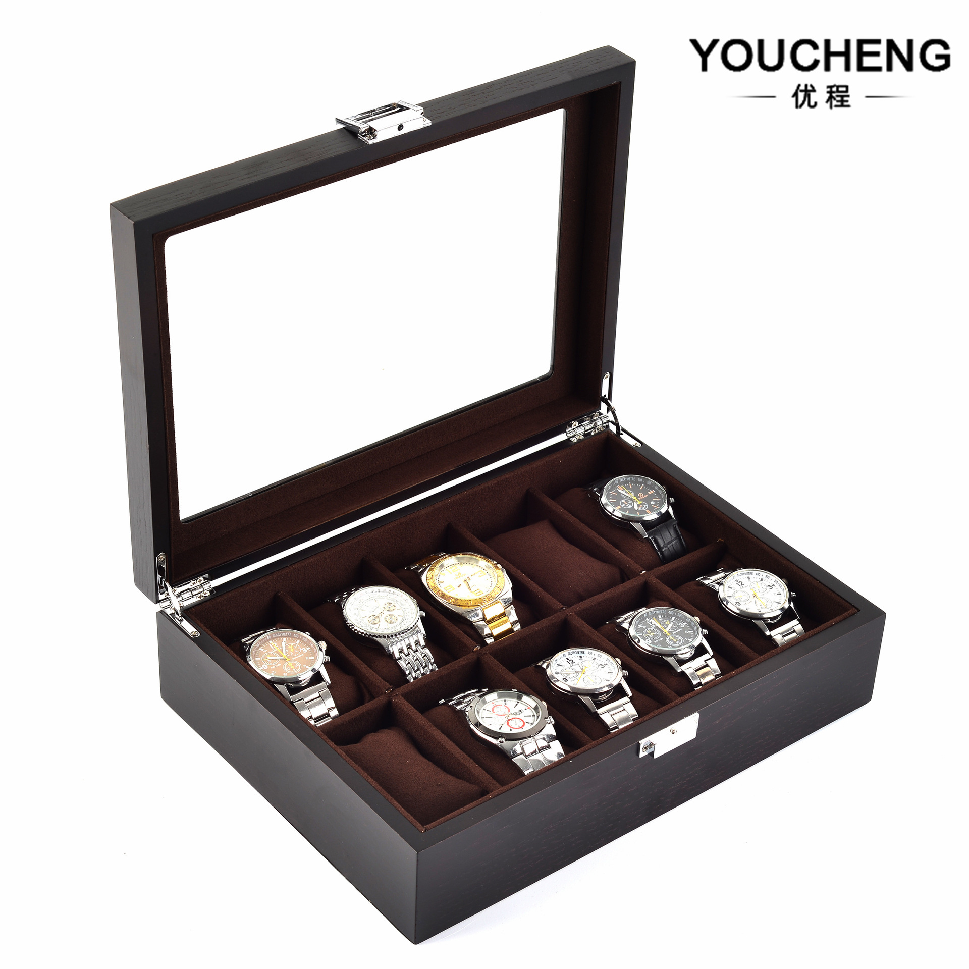 In stock wholesale new wood grain paint watch box wooden watch Storage Box 10-bit watch display box soft pillow