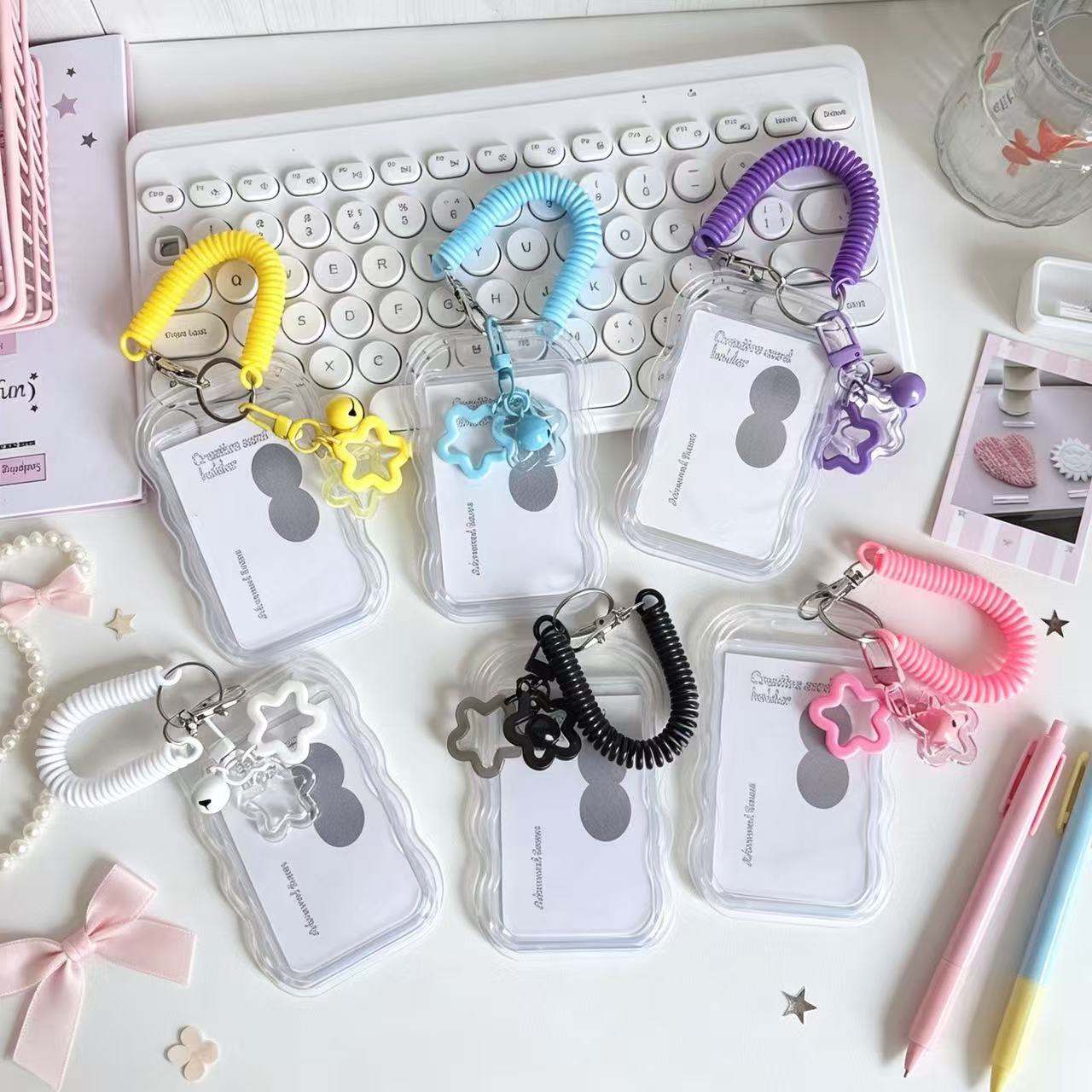ins transparent card holder student bus campus meal card fan following 3inch Polaroid Xiaohongshu spring charm keychain