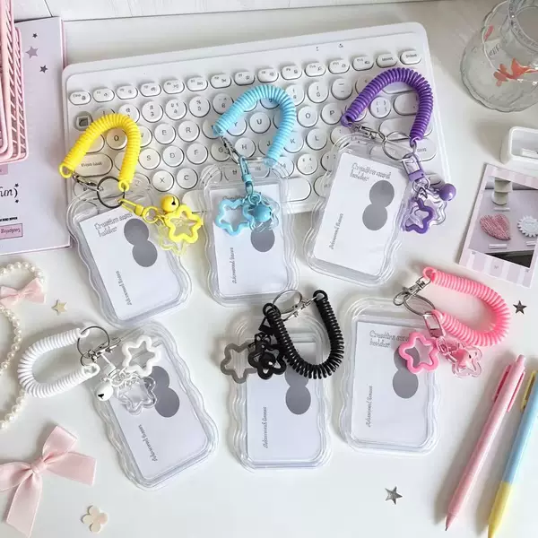 ins transparent card holder student bus campus meal card fan following 3inch Polaroid Xiaohongshu spring charm keychain