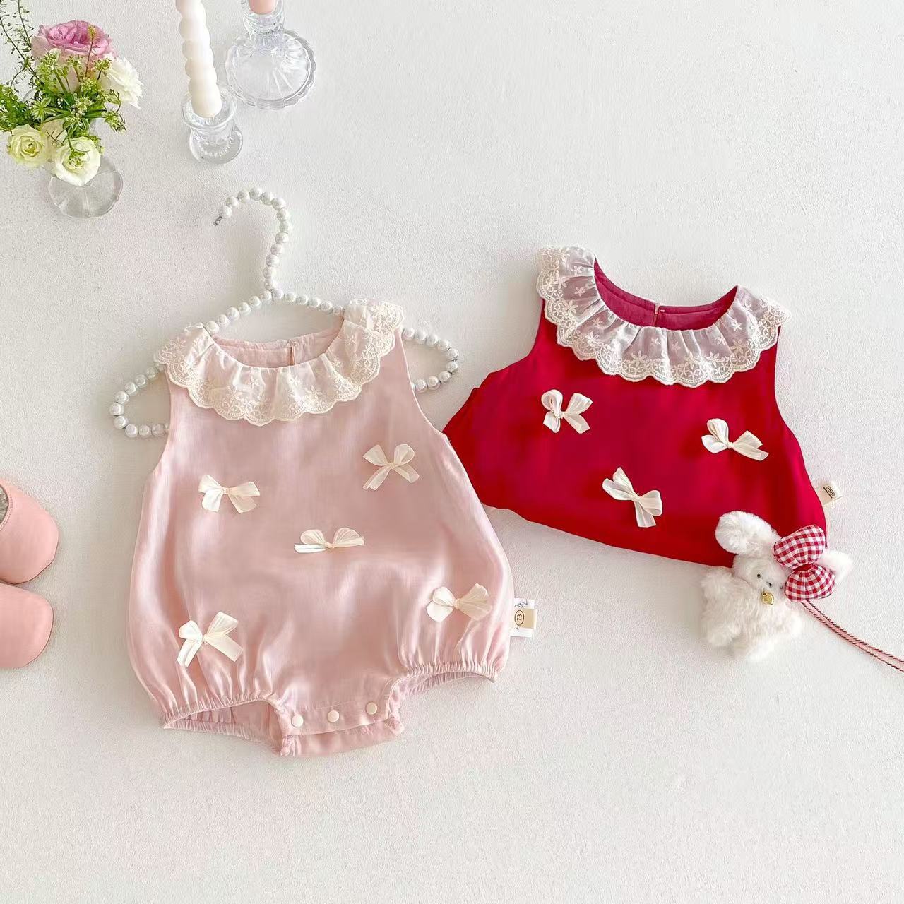 Ropa de pedo con lazo de bebé nuevo verano bebé versión coreana dulce mono recién nacido ropa de un año