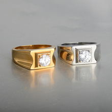 简约时尚锆石男士钛钢戒指 白金款男士婚礼钻戒