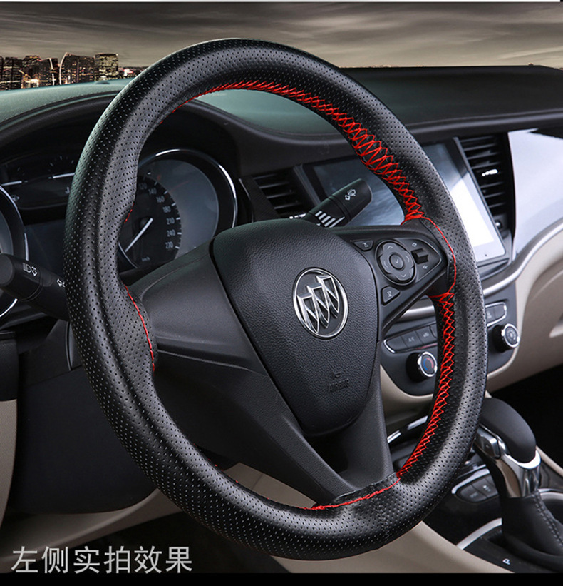 Leather car steering wheel cover cowhide hand sewing handle cover four seasons universal leather cover non-slip breathable factory direct sales