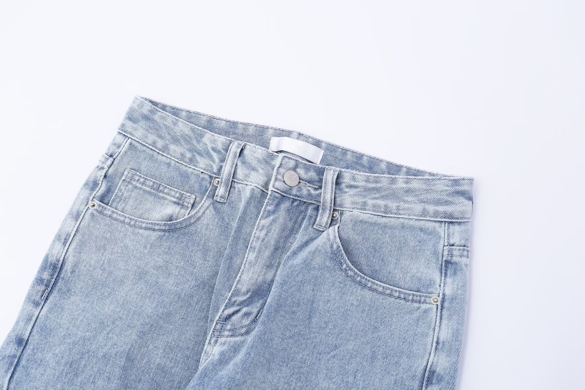 American Style Simple Vintage Color Block Denim Pants Loose Street Washed Frayed Flared Jeans_mkmklike.com