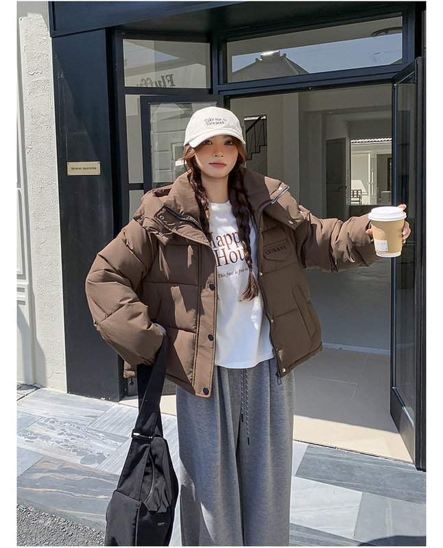 欧货短款羽绒棉服女2025年冬季新款时尚防寒连帽面包服小个子外套|undefined