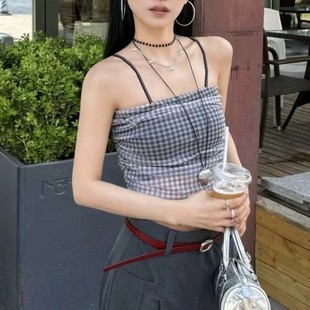 2025 Popular High-End Checkered Printed Mesh Tube Top Nude Yoga Wear Intimates Sports Fitness Bra Sling