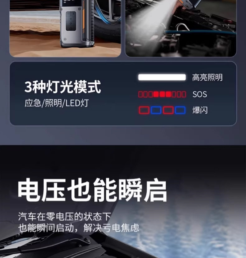 Car Emergency Starting Power Supply, Strong Start-Up, 12V24V High-Power, Zero-Power Instant Start, Power Bank, Car Air Pump