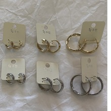 韩国进口新款直条面淡金色银色耳圈耳环ins冷淡风清新耳钉耳扣女