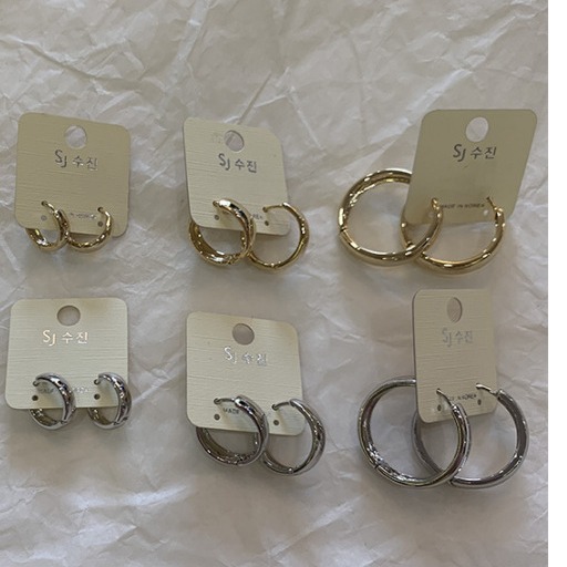 韩国进口新款直条面淡金色银色耳圈耳环ins冷淡风清新耳钉耳扣女