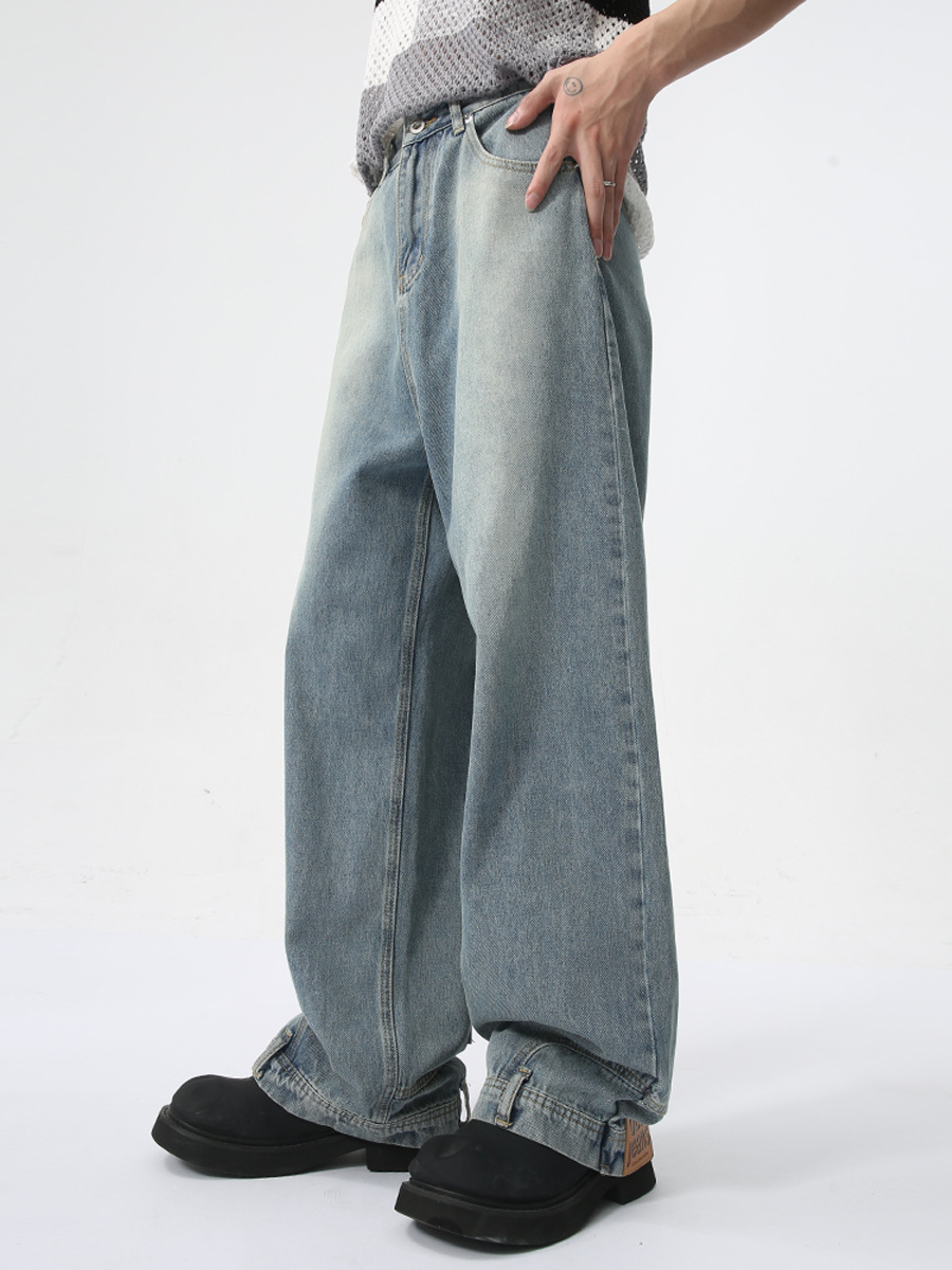 MTLCLOTHES Hombres| 2024 verano nuevo nicho de diseño de flip-flop sensación de jeans rectos sueltos