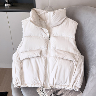 Foreign trade stand collar short loose cotton-padded vest women's 2024 winter new sleeveless warm casual small coat