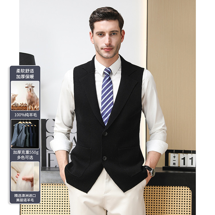 lana hombre otoño invierno nuevo traje de hombre chaleco de cuello de lana de mediana edad hombre cuello de V sin mangas suéter de hombre