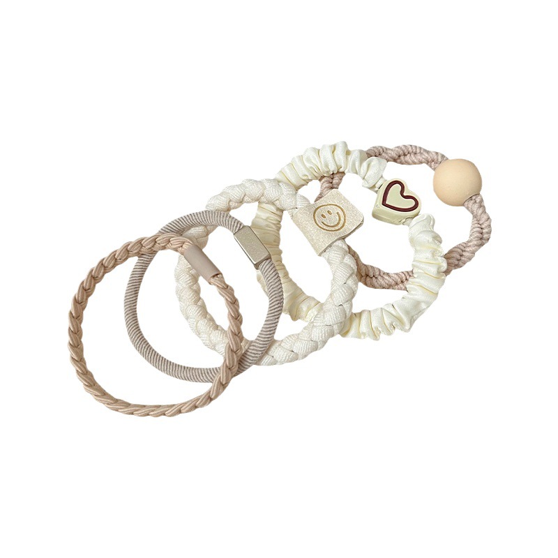 Banda de pelo marrón leche de cinco piezas de alta cuerda de Pelo elástico Corazón de niña engrosada Cola de Caballo banda de goma cuerda de pelo de estilo japonés y coreano Nuevo