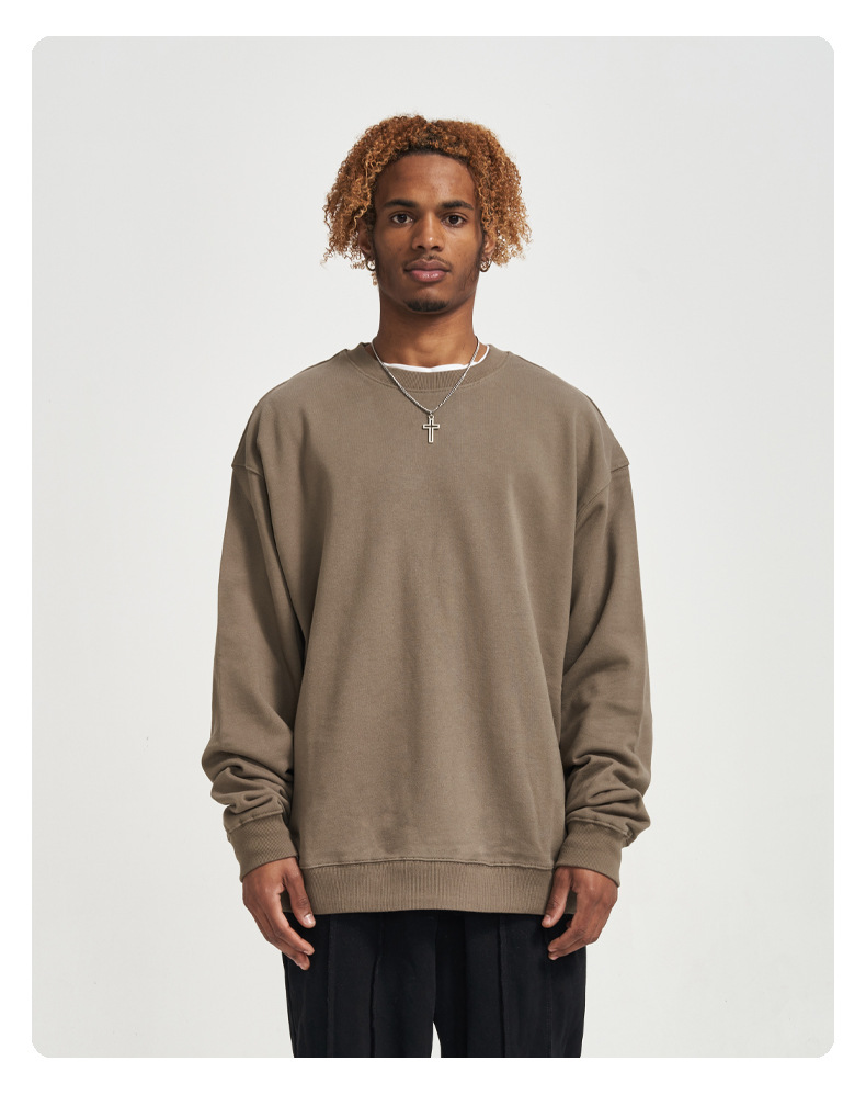 Solid Colour Crew Neck Sweatshirt For Men In Premium Cotton_voghion.com