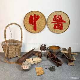 民俗老物件摆件铡刀药锅药碾包中医馆文创复古装饰摆件