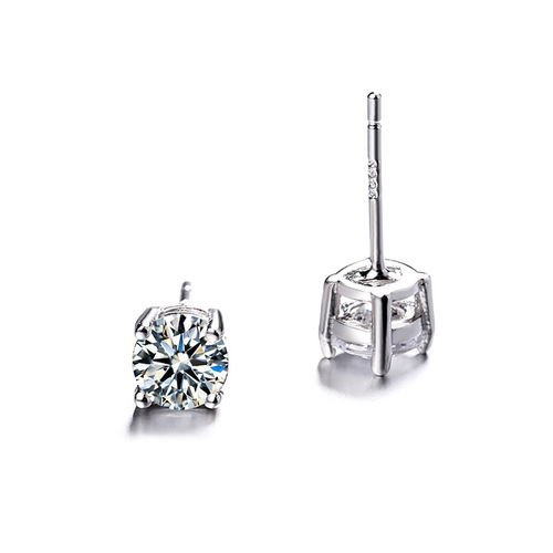 New concept s925 sterling silver dazzling four-claw single diamond earrings for women simple fashion small ins style zircon earrings