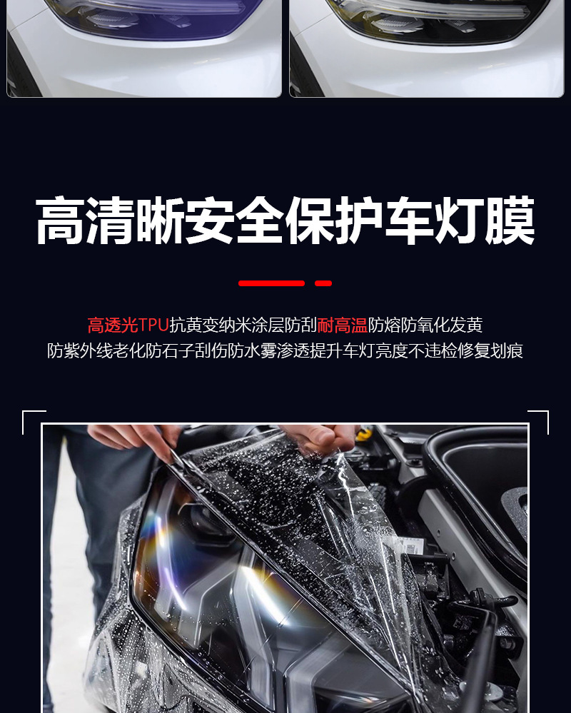 Cross-border TPU Dark Black Headlight Film Color-changing Light Film Car Headlight Protective Film Invisible Car Clothing Film Transparent Scratch Repair