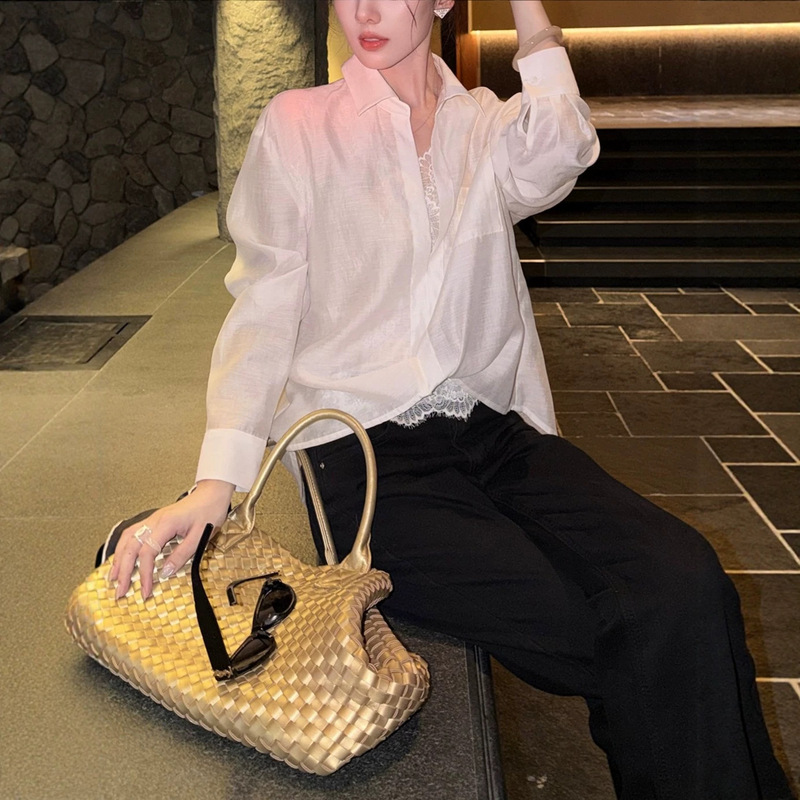 'Snow Silver Shirt' is a high-end, lace-paneled, collared, long-sleeved white shirt, a stunning top from 2026 'Snow Silver Shirt' is a high-end, lace-paneled, collared, long-sleeved white shirt, a stunning top from 2026