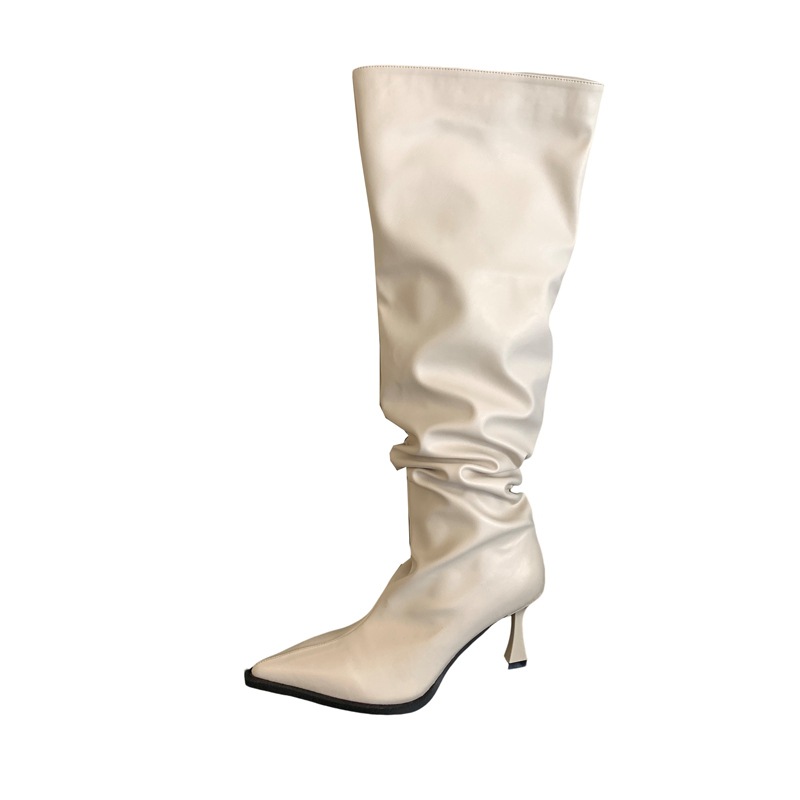 326-1ブーツの女性の長い筒の高い筒の厚い底の2024のハイヒールの百合の後でファスナーの細いかかとのファッションの積み重ねのブーツ