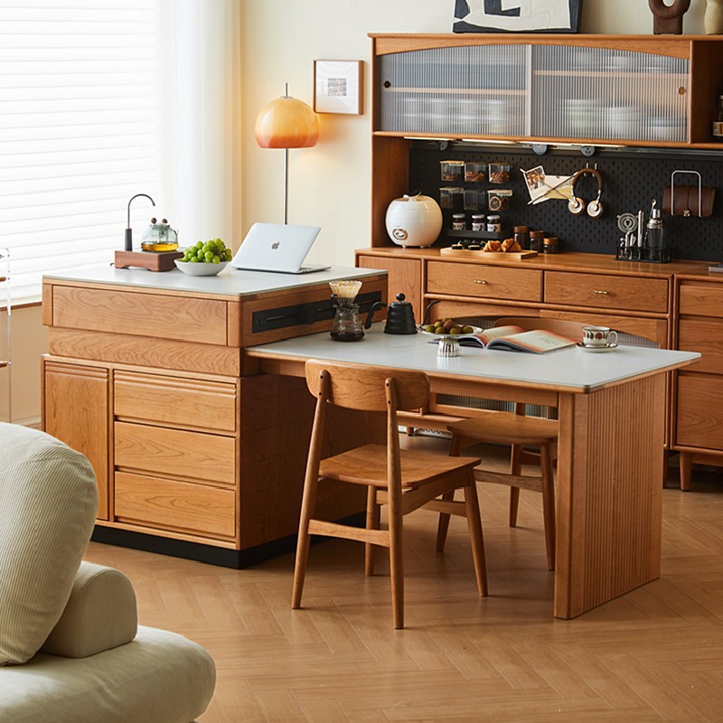 Dining Table Integrated Bar Table Retractable Scandinavian Solid Wood Island Slate Home Living Room Partition Restaurant Sideboard