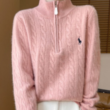 25加厚洋气纯羊毛衫女立领拉链纯色套头毛衣秋冬宽松休闲打底衫女