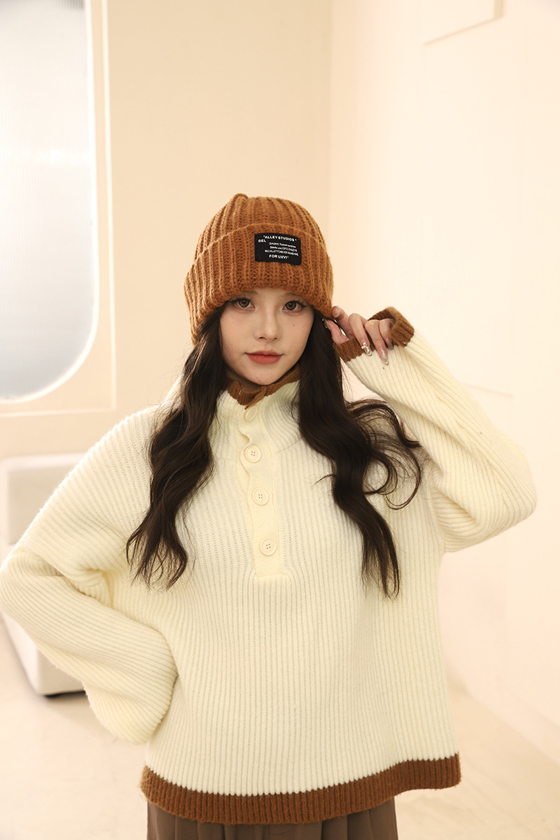 Lana oversize tinta unita per autunno e inverno, pile lavorato a maglia, versione coreana, coppia femminile all'aperto, escursioni calde_voghion.com