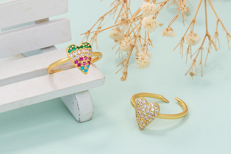 2g Weight Fashion Colored Diamond Peach Heart Opening Adjustable Ring