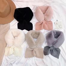 韩版秋冬天仿獭兔毛加厚纯色毛毛围脖女学生保暖交叉围巾毛绒毛领