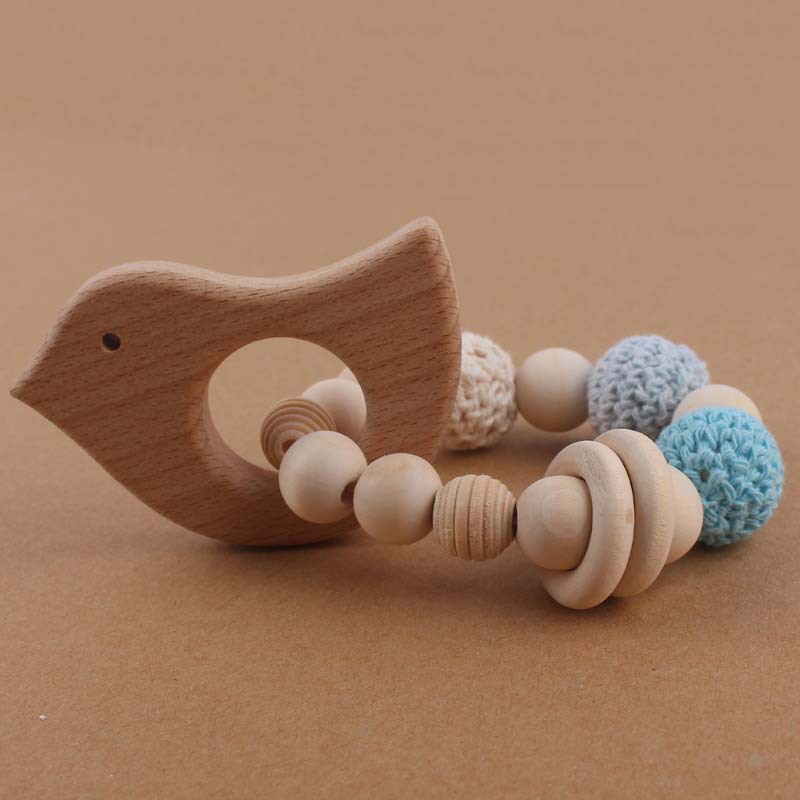 Bebé suministros dibujos animados elefante pájaro haya mordedor juguete creativo bebé mordedura molar pulsera juguete