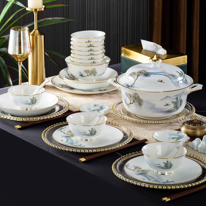 Керамическая миска для столовой посуды из Jingdezhen, рисовая миска из костяного фарфора, домашняя керамическая посуда, фарфоровая тарелка, набор фарфоровых блюд оптом