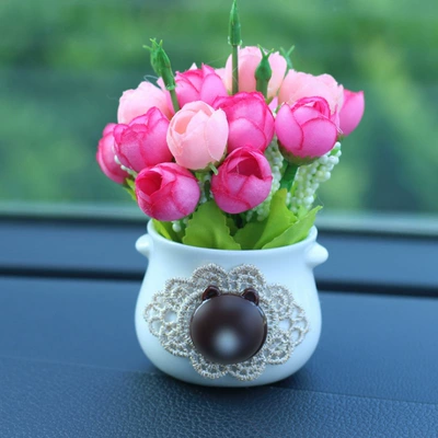 car decoration plant car | Car ornaments - pink-small-rose-white-bottle