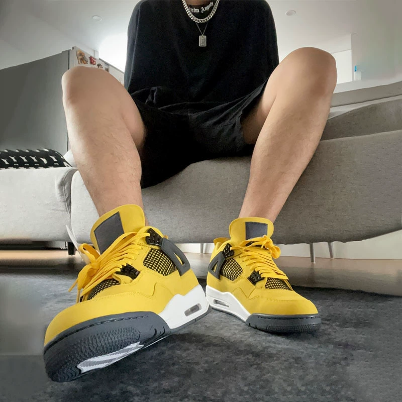 Обувь Путянь чисто оригинальная AJ4 электрическая мама желто-белый цемент высокая версия