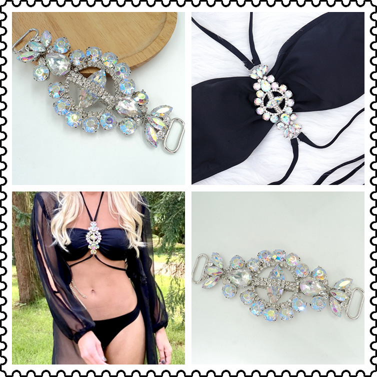 时尚欧美镶彩钻烧焊泳装装饰链条 比基尼前胸镶钻装饰链条穿带扣