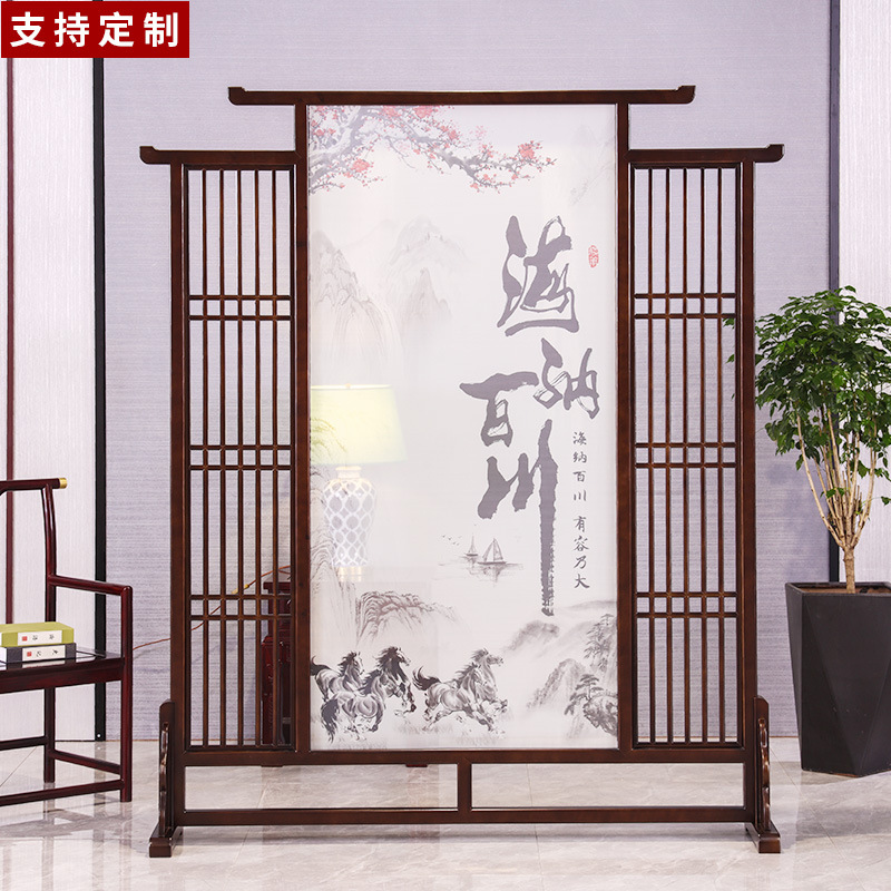 东阳木雕中式古典装饰隔断插屏实木纱画座屏隔墙艺术风格玄关屏风