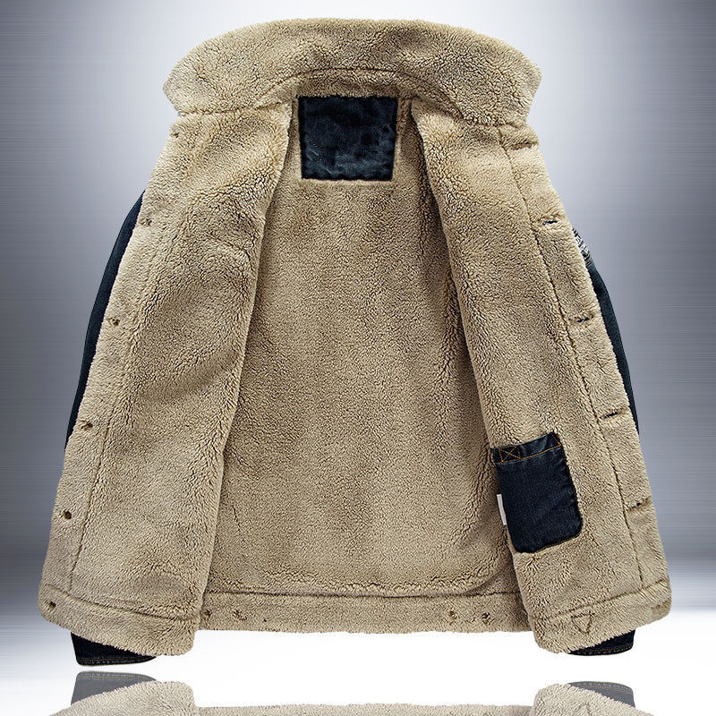 New autumn and winter products for men: velvet thickened plus size youth cotton denim jacket, men's jacket_voghion.com