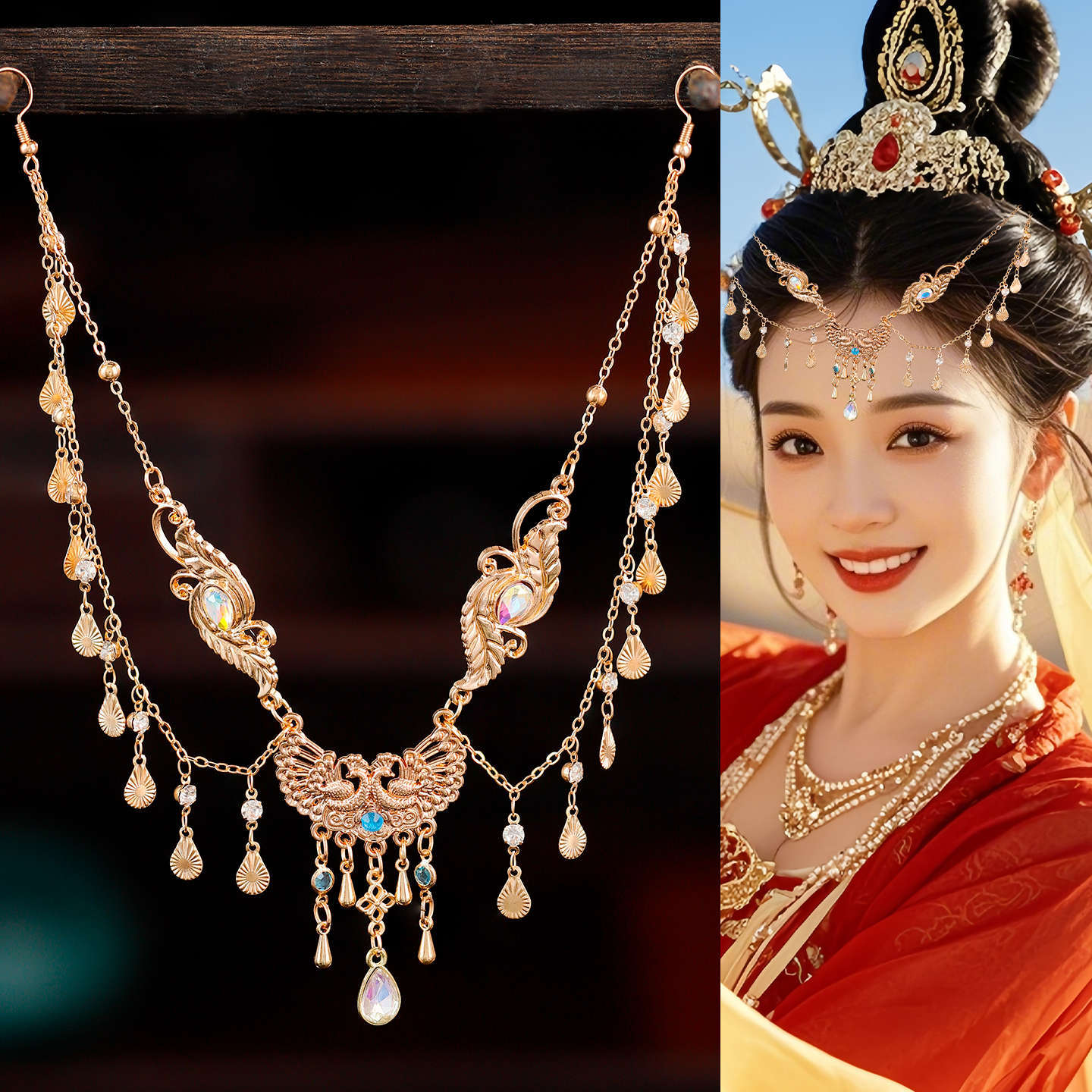 Ancient Style Hanfu Palace Exotic Classical Dance Hair Accessories, Versatile and Elegant Alloy Forehead Ornaments for Girls, Suitable for Dunhuang Travel Photography