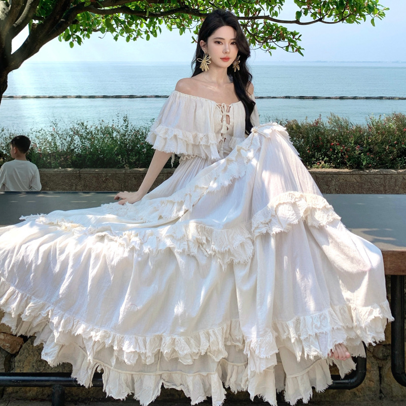 2025 New High-End French One-Shoulder Oversized Hem Front and Back Two-Wear Sanya Travel and Vacation Fairy Dress 2025 New High-End French One-Shoulder Oversized Hem Front and Back Two-Wear Sanya Travel and Vacation Fairy Dress