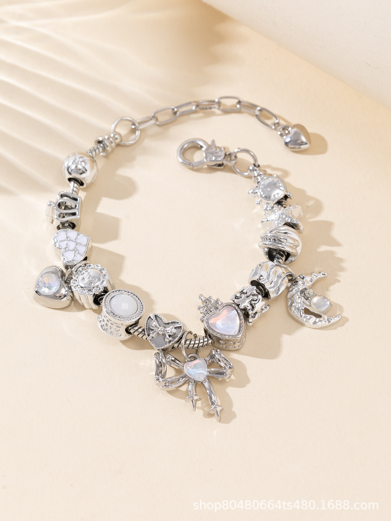 Brazalete Pan Jia, brazalete de cuentas DIY, ojos de gato, arco de amor, joyas de diamante de diamante de corona.