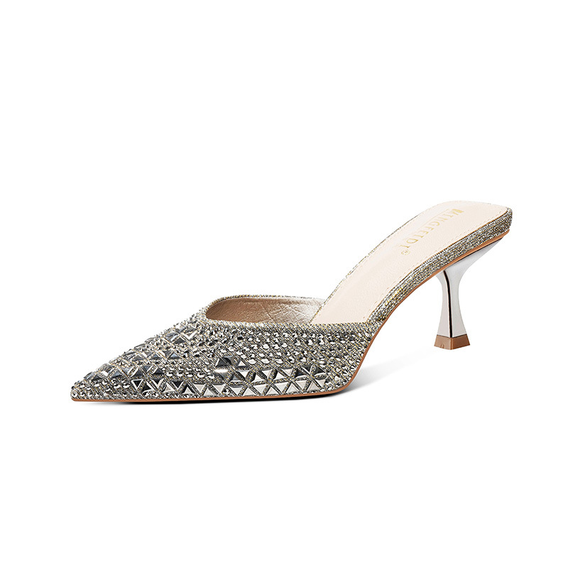 Red infrarroja vestida con tacones de diamante zapatillas de tacón alto para mujeres 2026 nuevo verano puntiaguda zapatillas de cabeza de paquete versátil image 1
