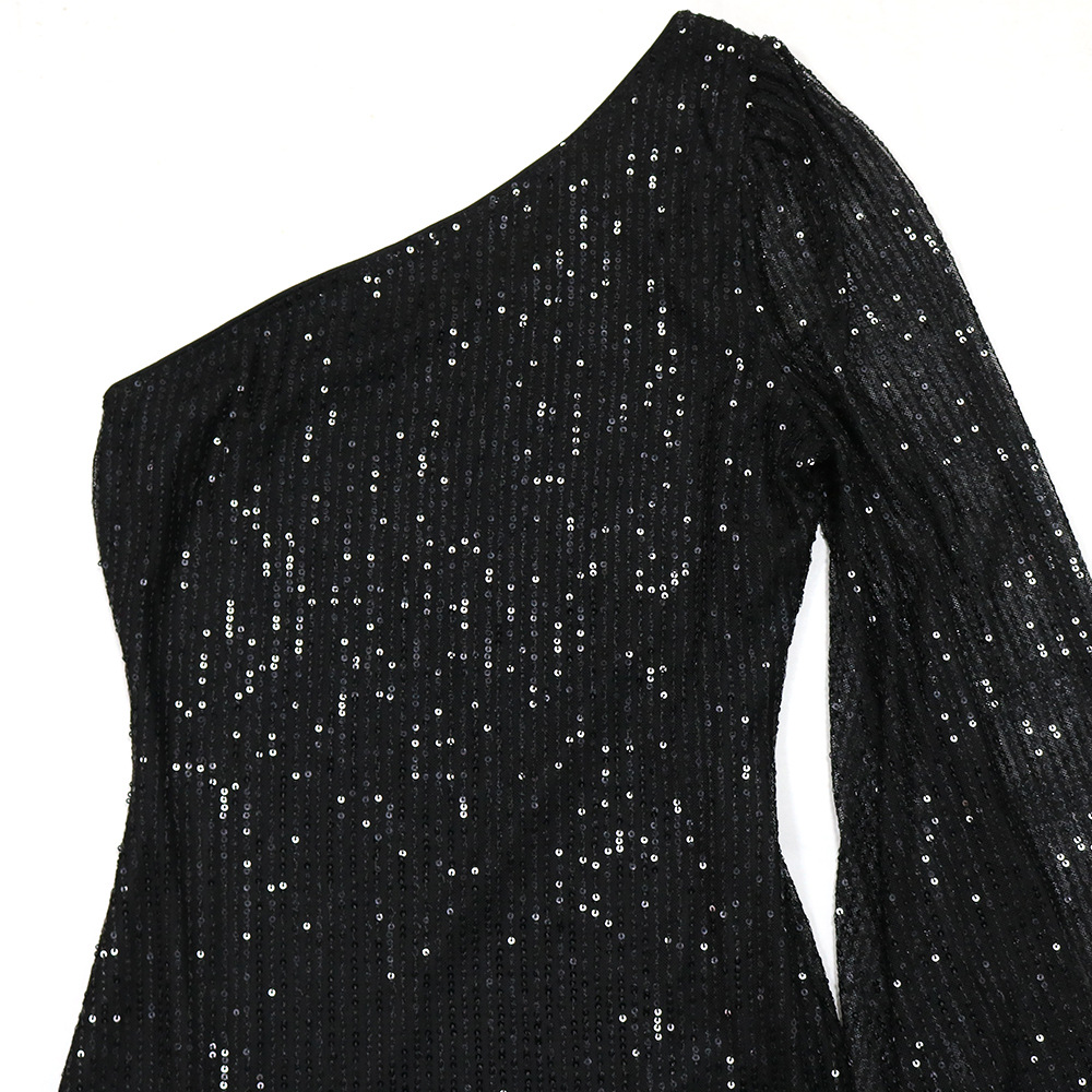 Diagonal Collar Irregular Asymmetric Sequined Sheath Dress for Women